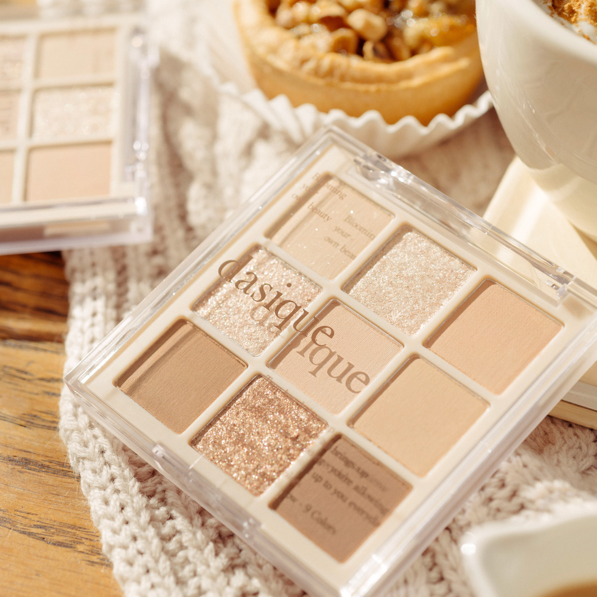 DASIQUE Shadow Palette #07 Milk Latte with knitwear and pastries